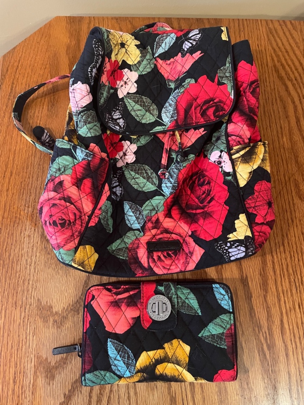 Vera Bradley Floral Quilted Backpack & Wallet Set